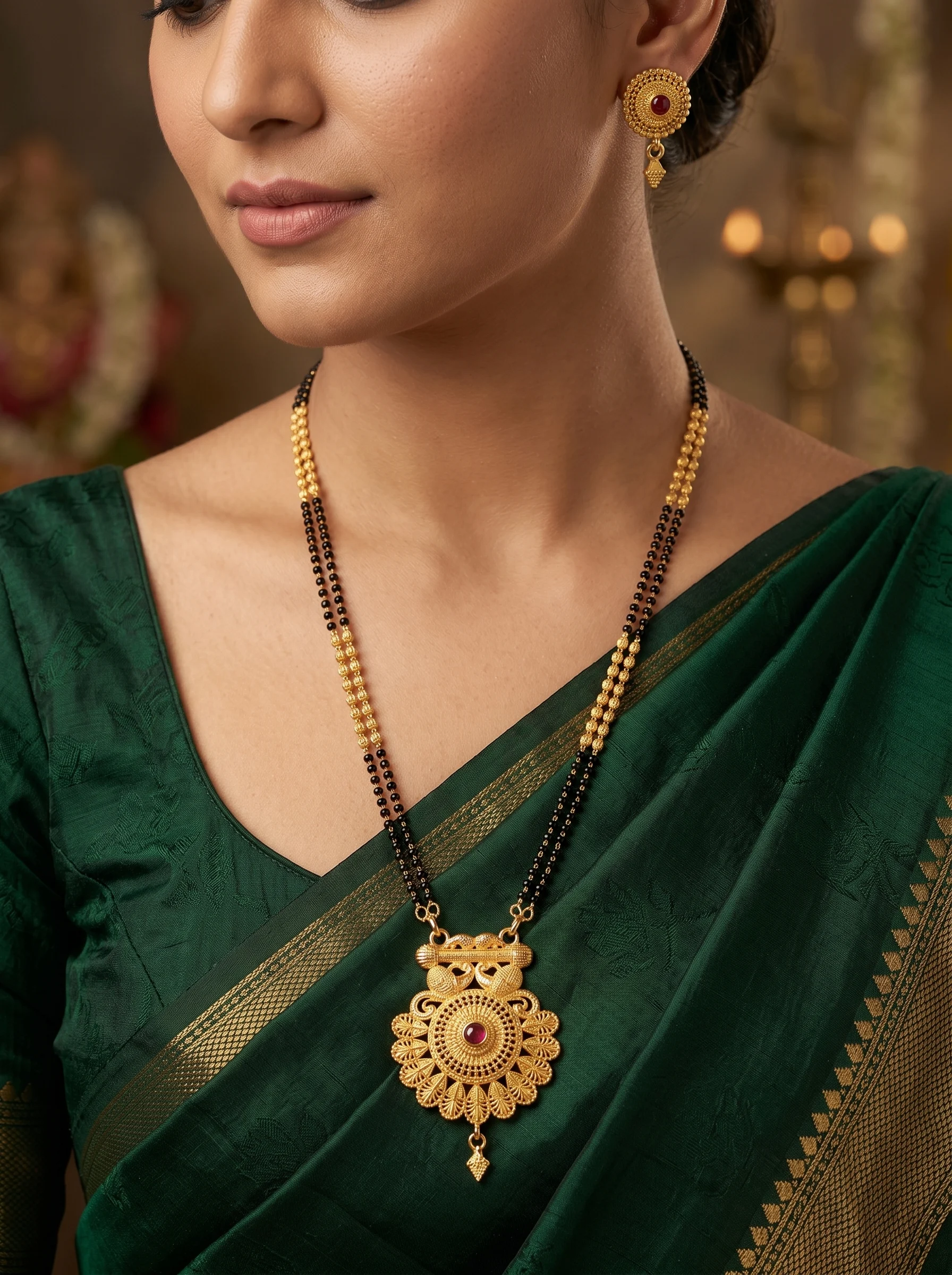 Antique Floral Gold Mangalsutra Set - Image 2