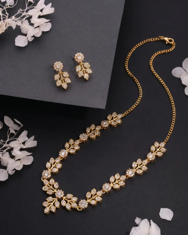 Floral Leaf CZ Necklace Set