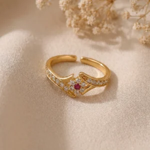 Gold Plated Floral Ruby Adjustable Ring