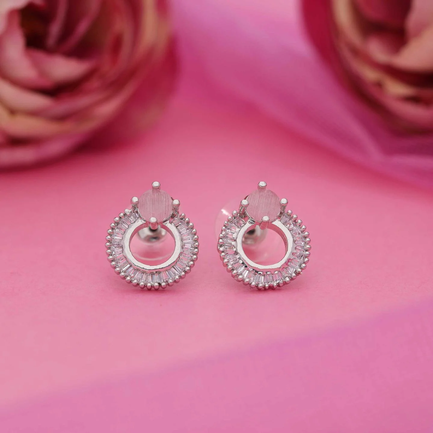 Sparkling Silver Stud Earrings - Image 2