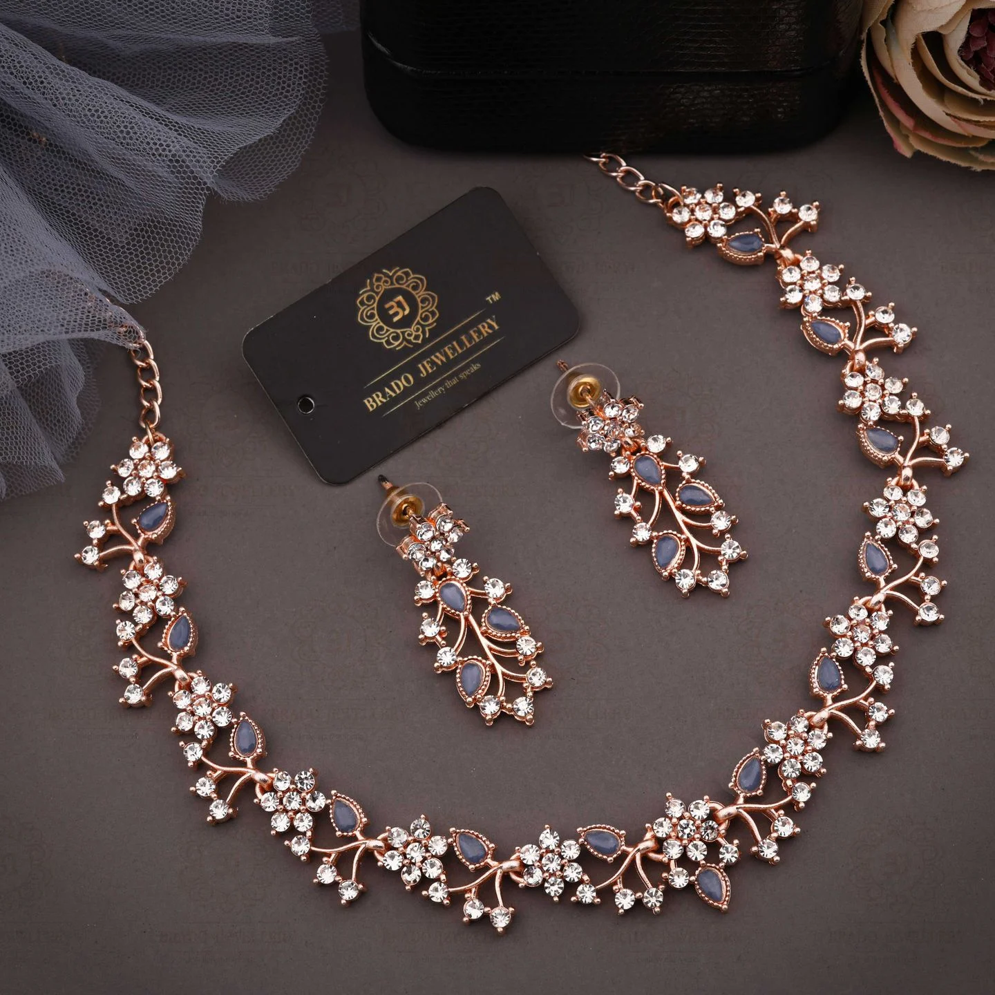 Floral Crystal Jewellery Set - Image 3