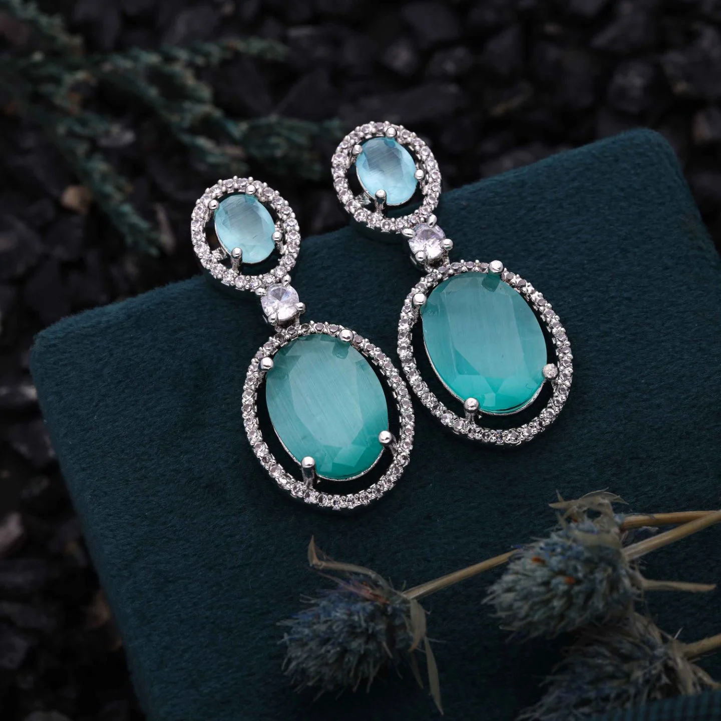 Floral Crystal Designer Earrings - Image 3