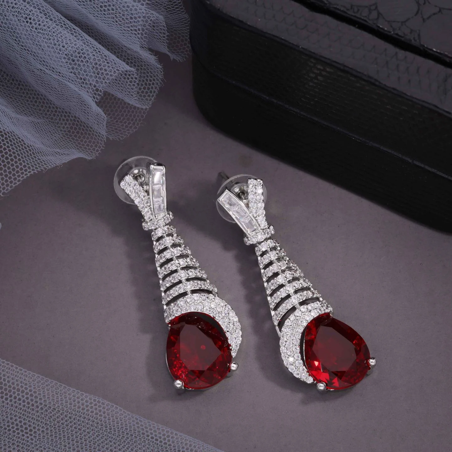 Silver Finish Drop Earrings - Image 2
