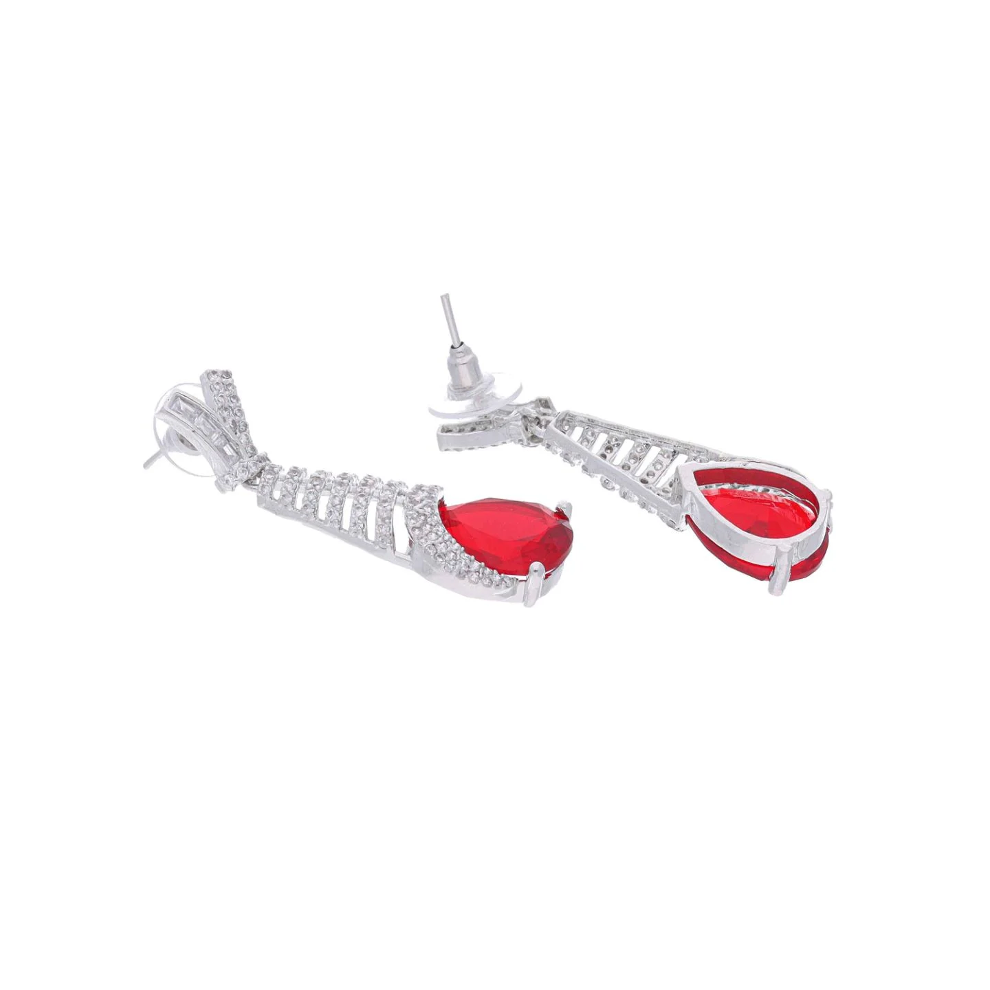 Silver Finish Drop Earrings - Image 4