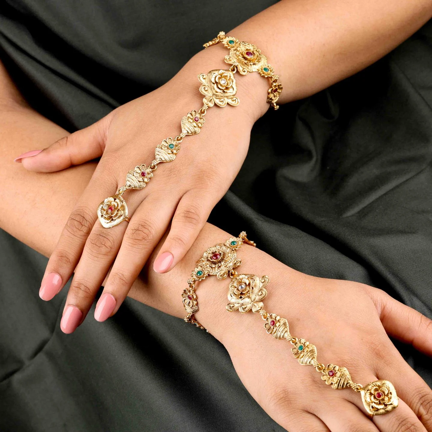 Ethnic Gold Hand Bracelet - Image 3