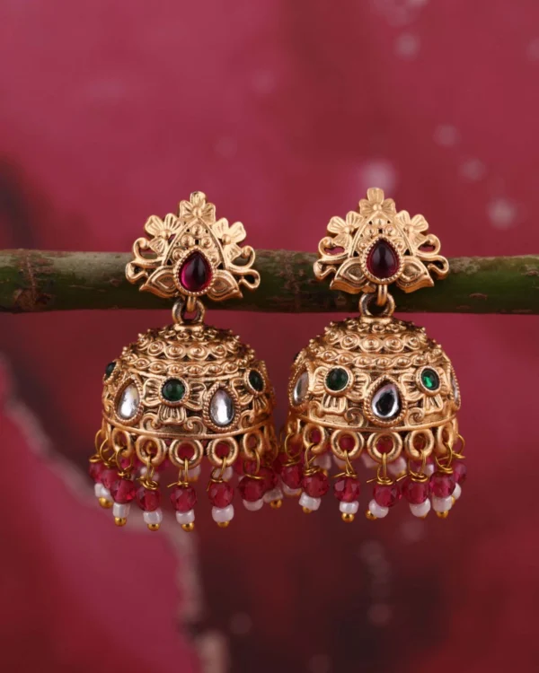 Floral Gold Jhumka Earrings
