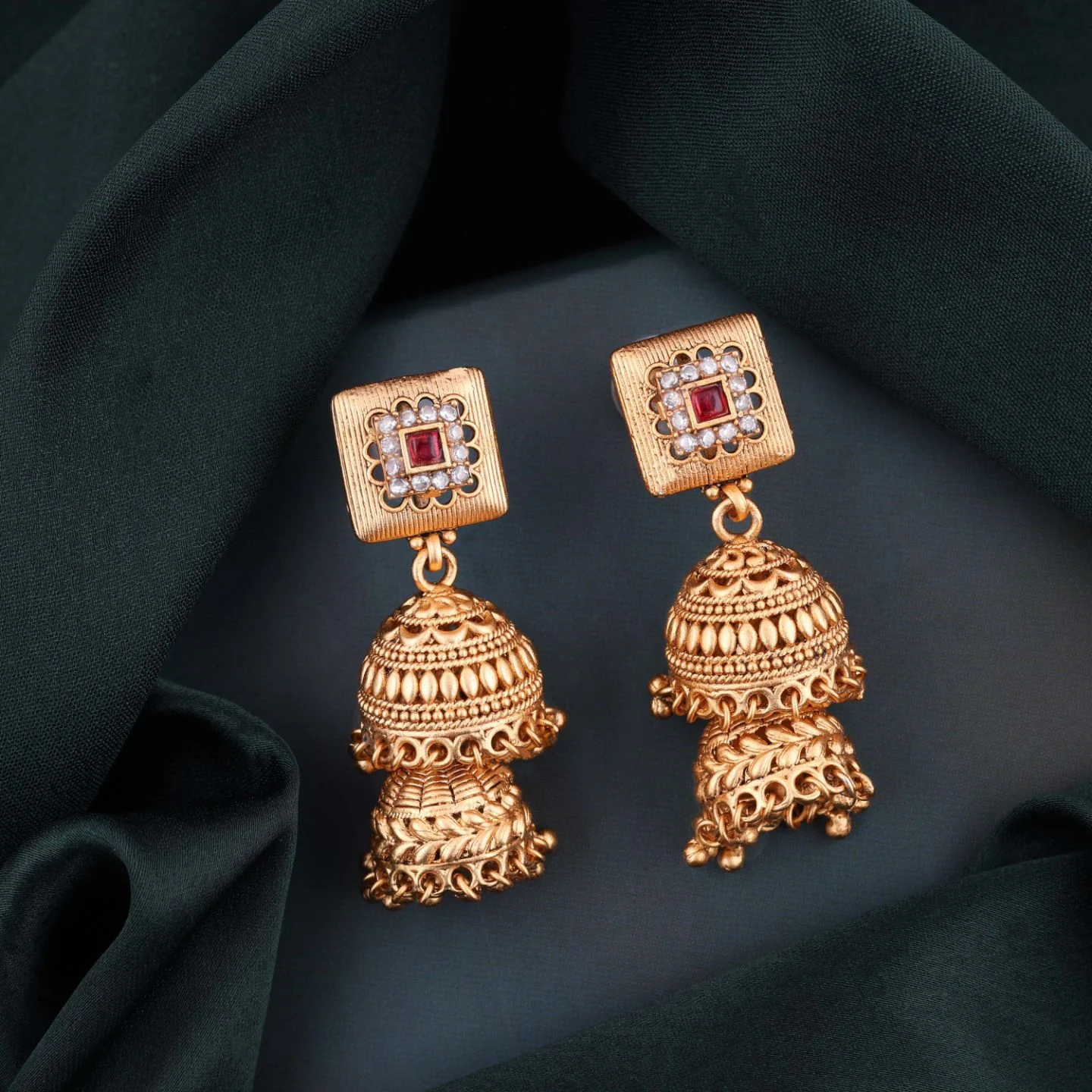 Antique Finish Gold Jhumkas - Image 3