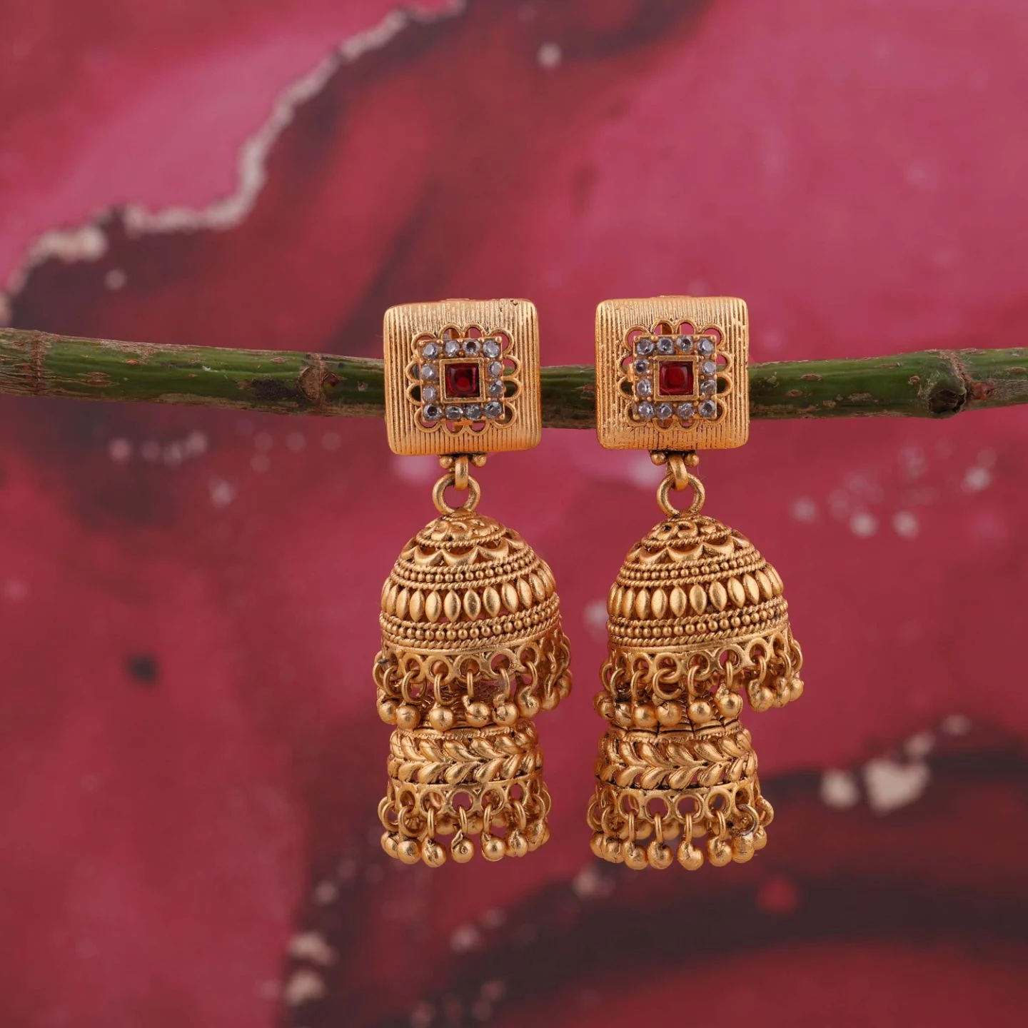 Antique Finish Gold Jhumkas - Image 2