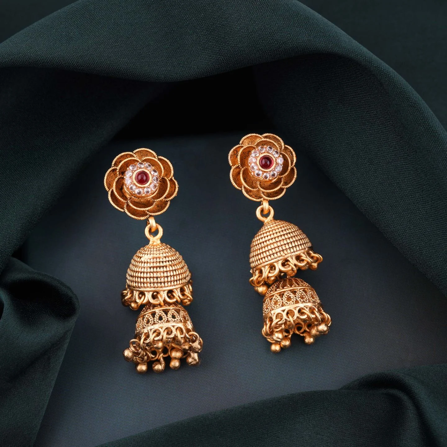 Royal Gold Ethnic Jhumkas - Image 3