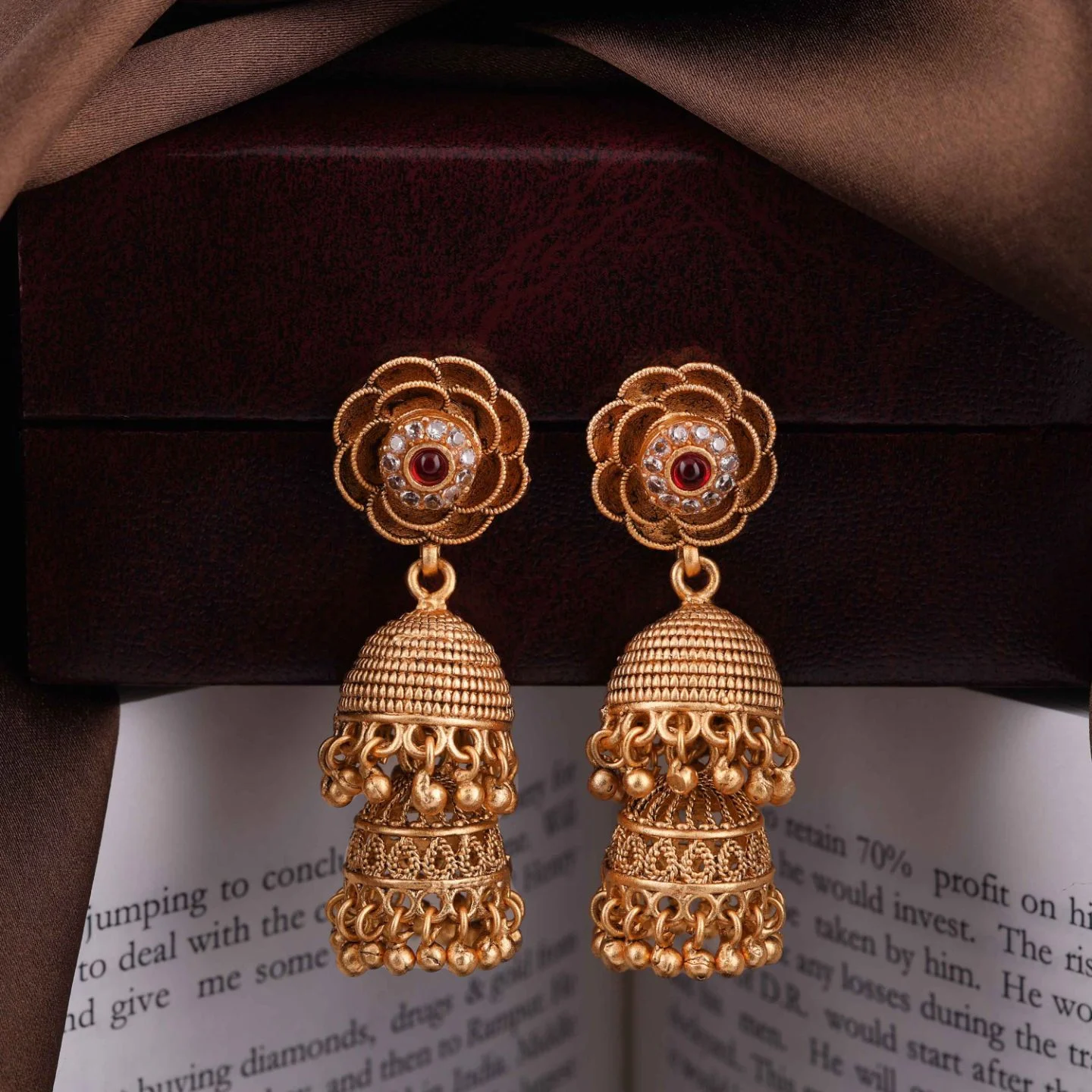 Royal Gold Ethnic Jhumkas - Image 2