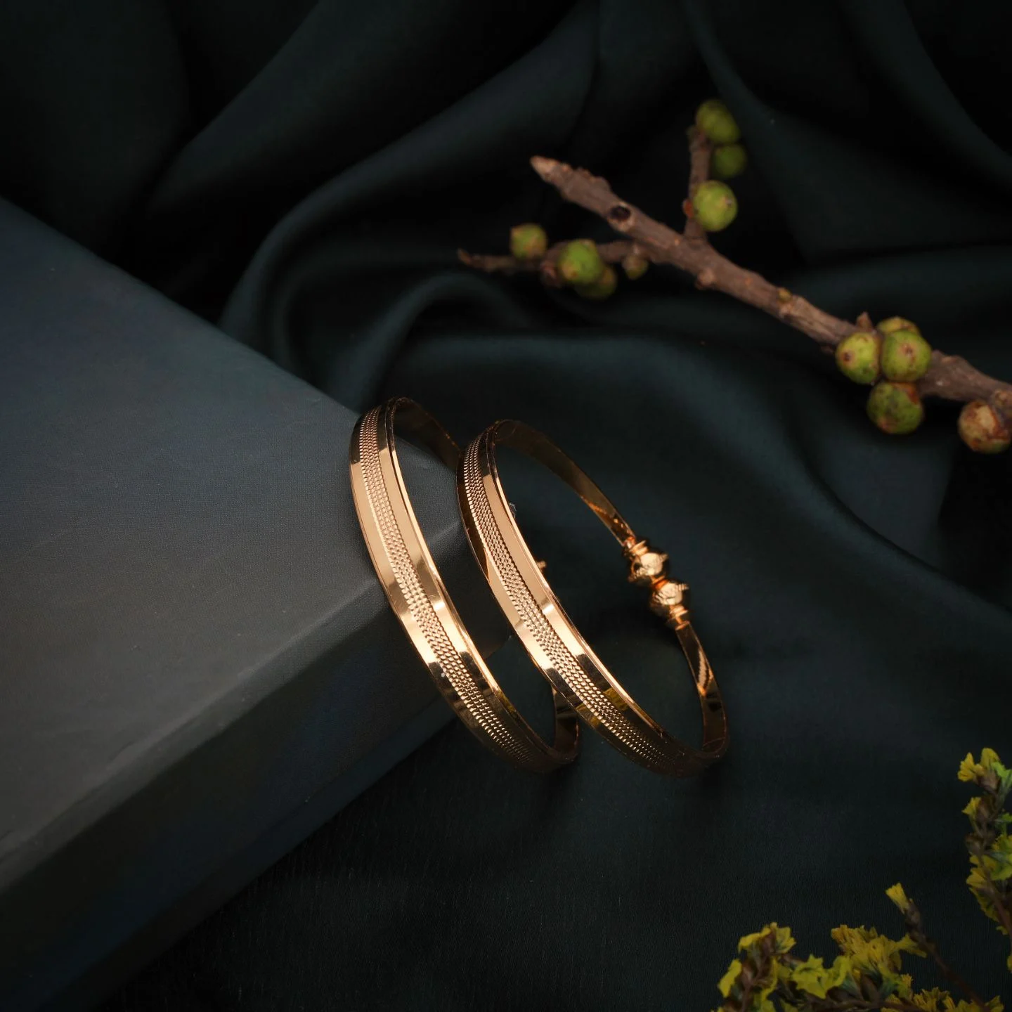 Elegant Textured Gold Bangles - Image 2