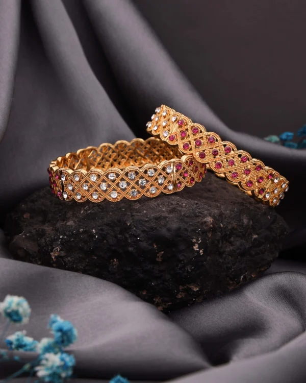 Elegant Gold Stone Bangle Set