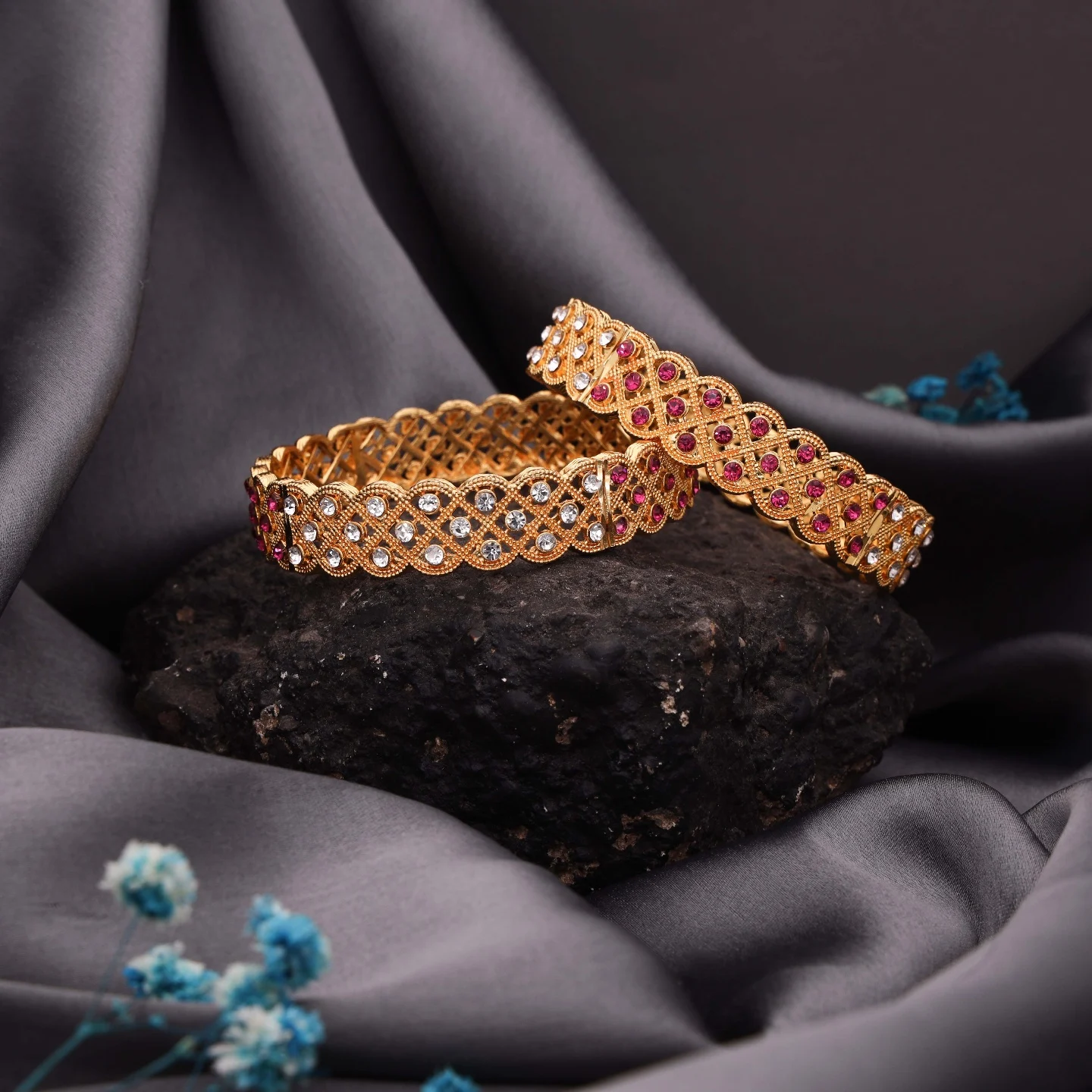 Elegant Gold Stone Bangle Set