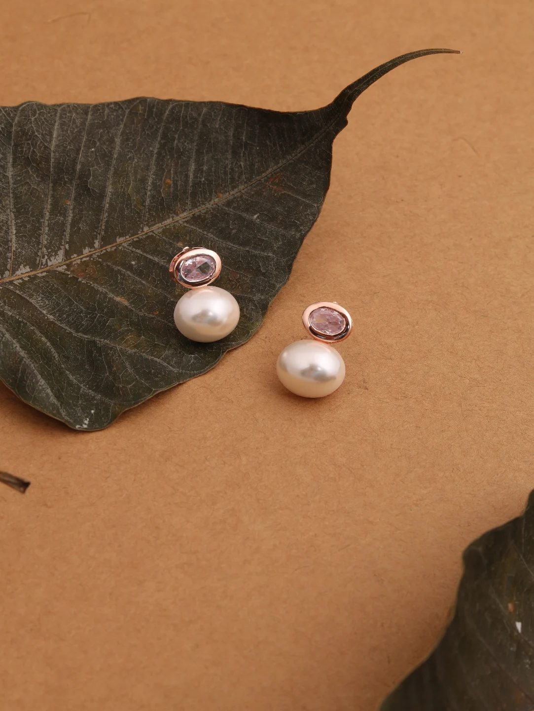 Rose Gold Floral Pearl Earrings
