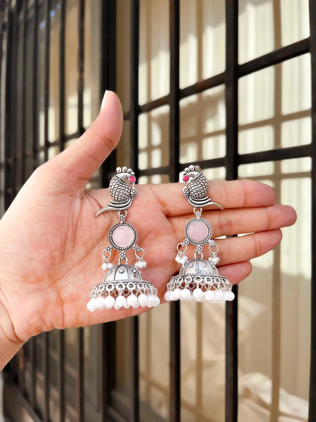 Traditional Silver Jhumka Earrings - Image 5