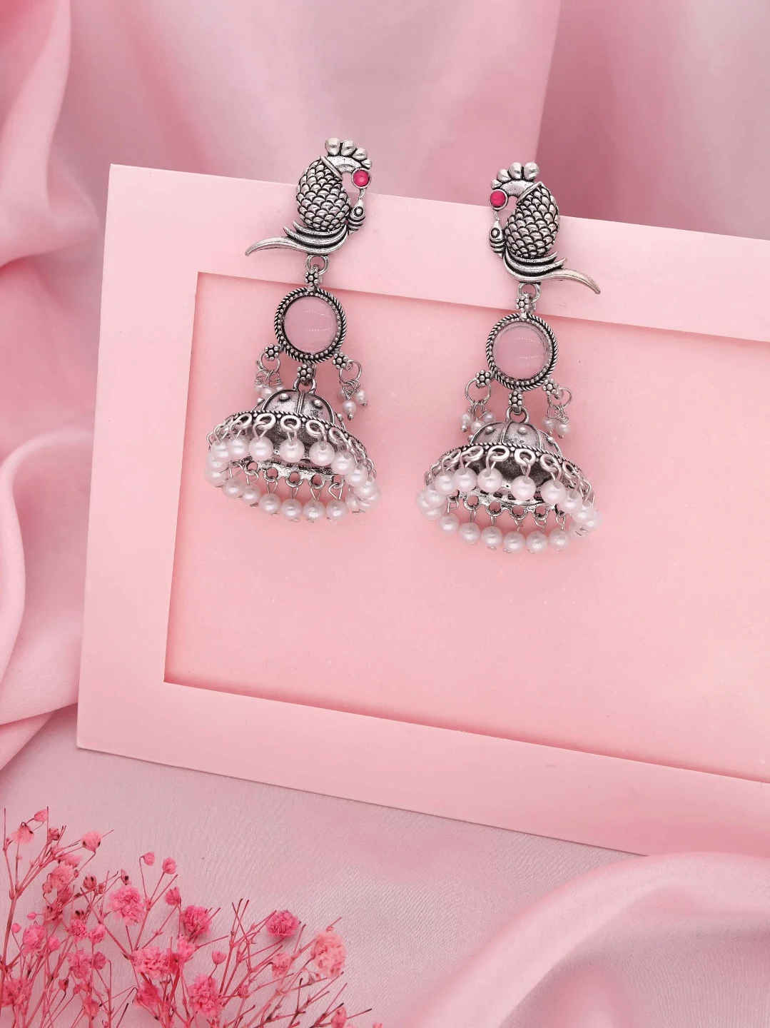 Traditional Silver Jhumka Earrings - Image 3