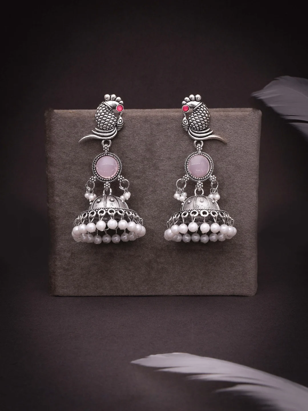 Traditional Silver Jhumka Earrings - Image 2