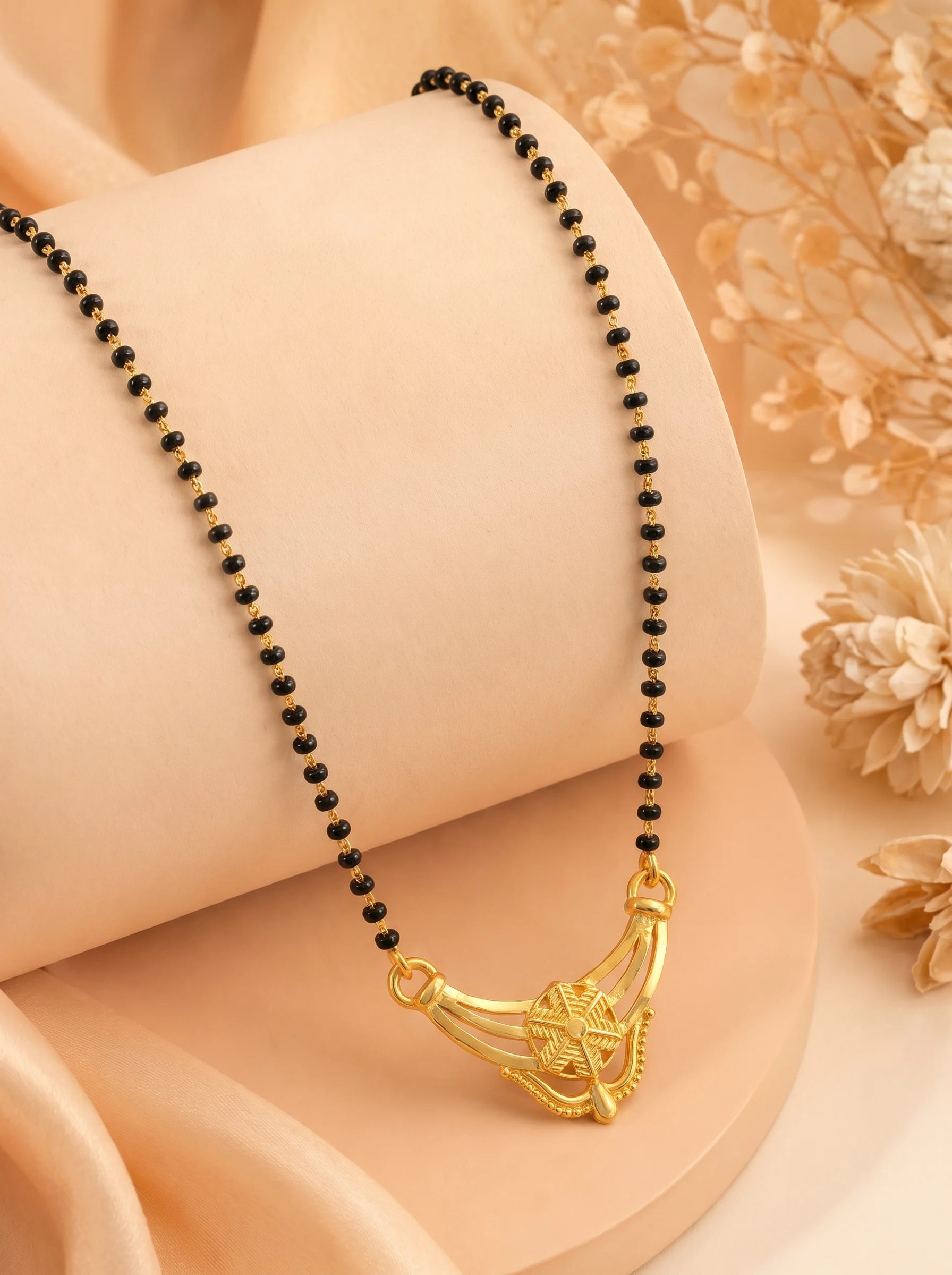 Minimal Gold Pendant Black Bead Mangalsutra - Image 3