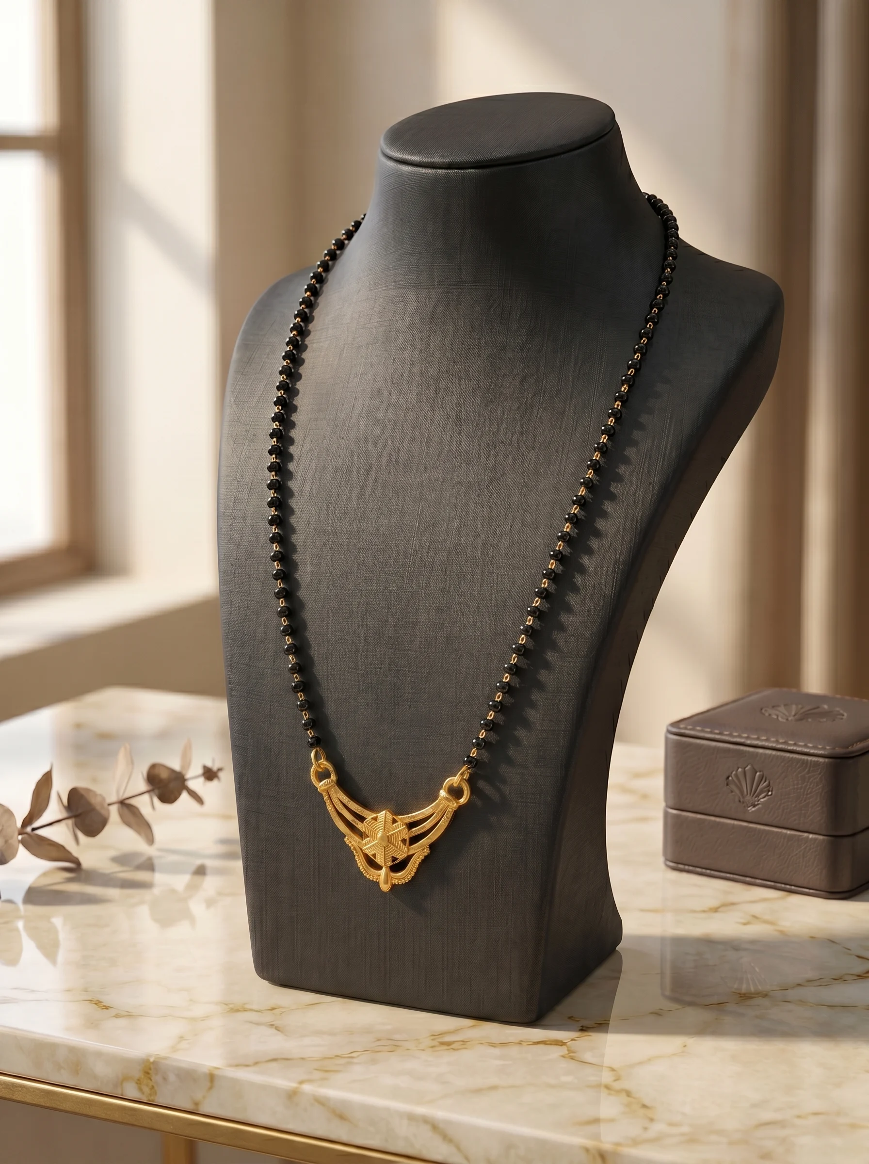 Minimal Gold Pendant Black Bead Mangalsutra - Image 4