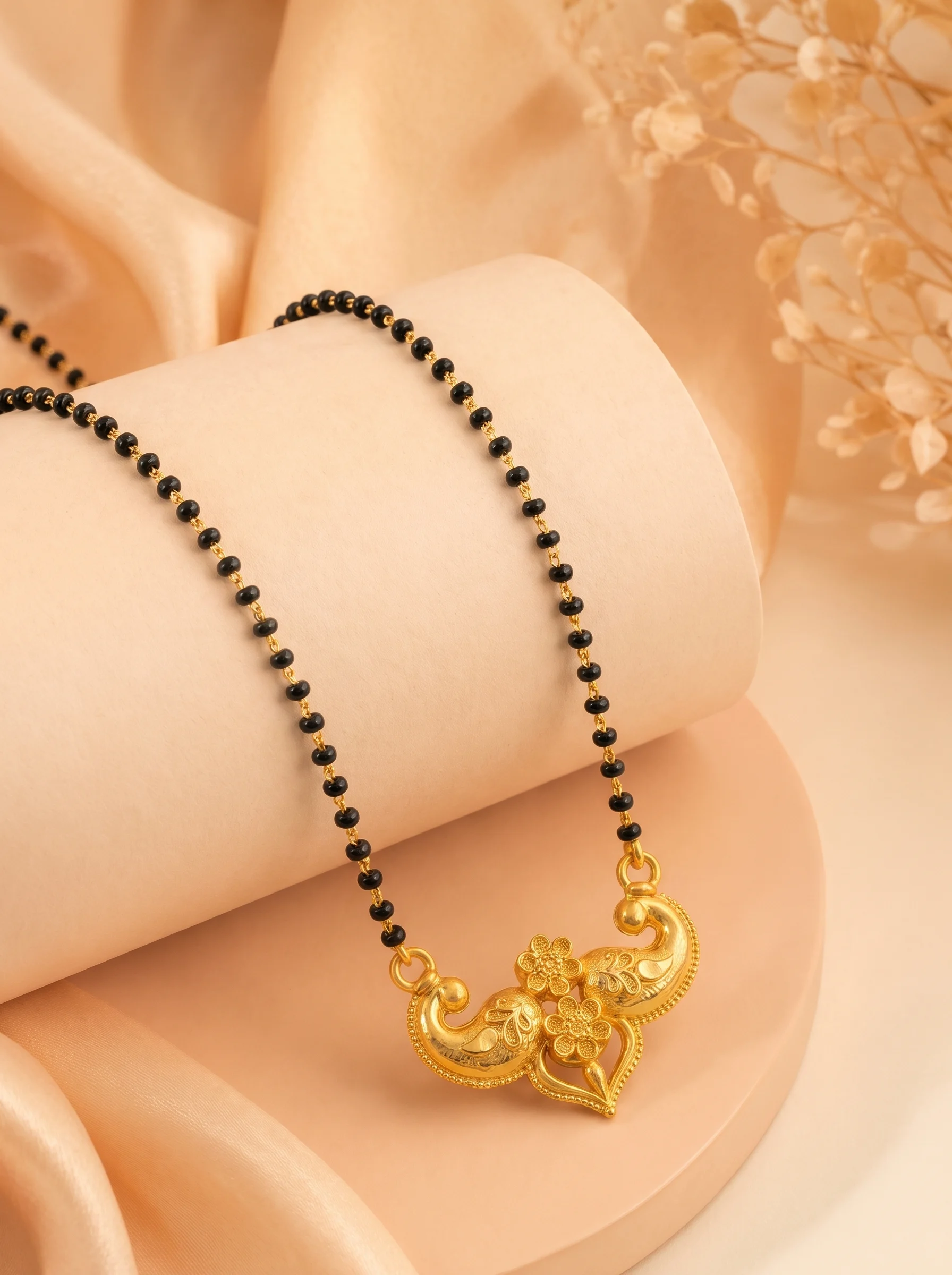 Classic Black Bead Gold Pendant Mangalsutra