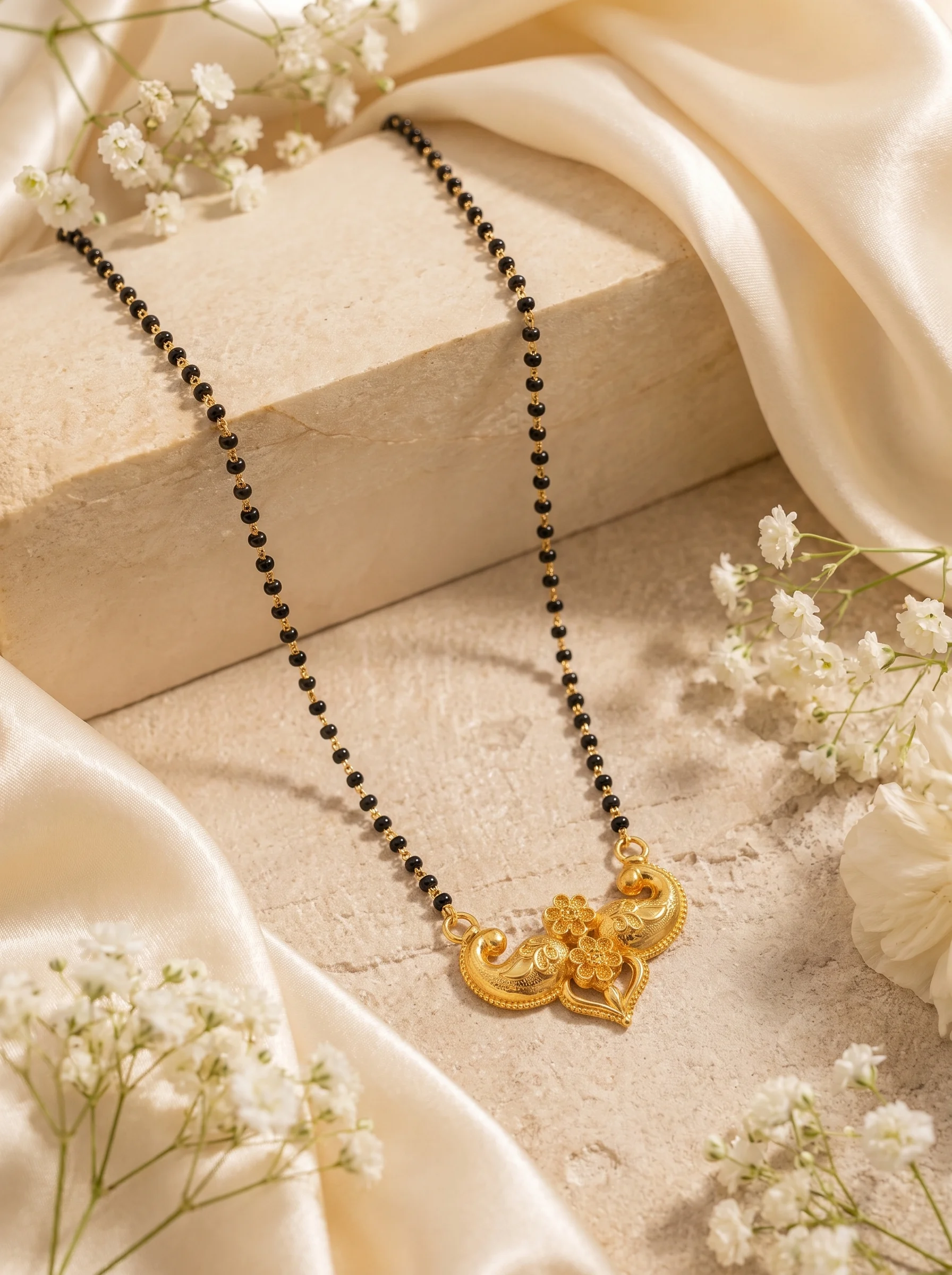 Classic Black Bead Gold Pendant Mangalsutra - Image 3