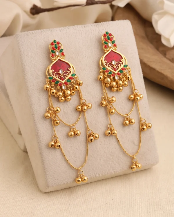 Traditional Meenakari Long Earrings (Red)