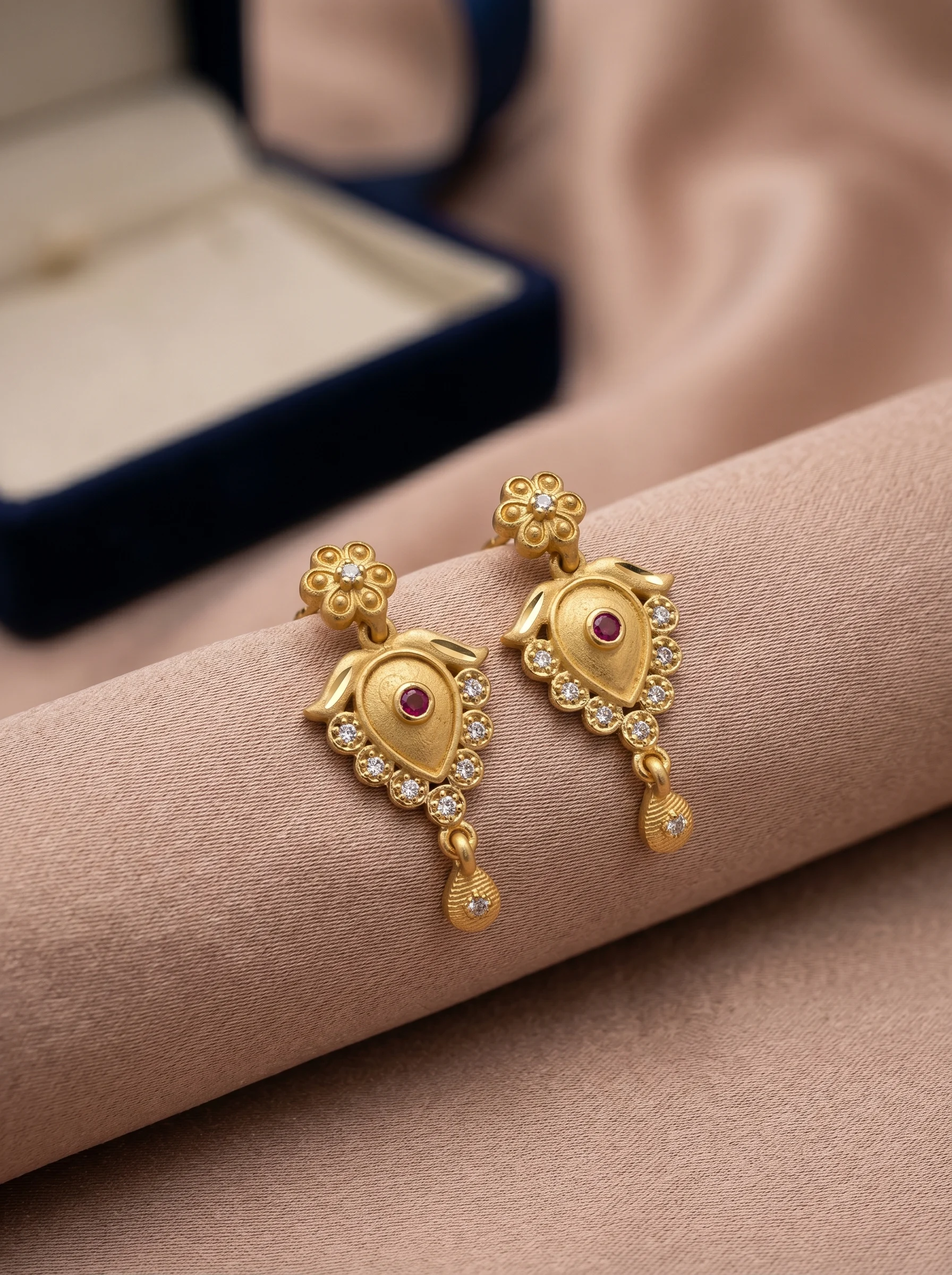 Ruby Bloom Gold Drop Earrings - Image 5
