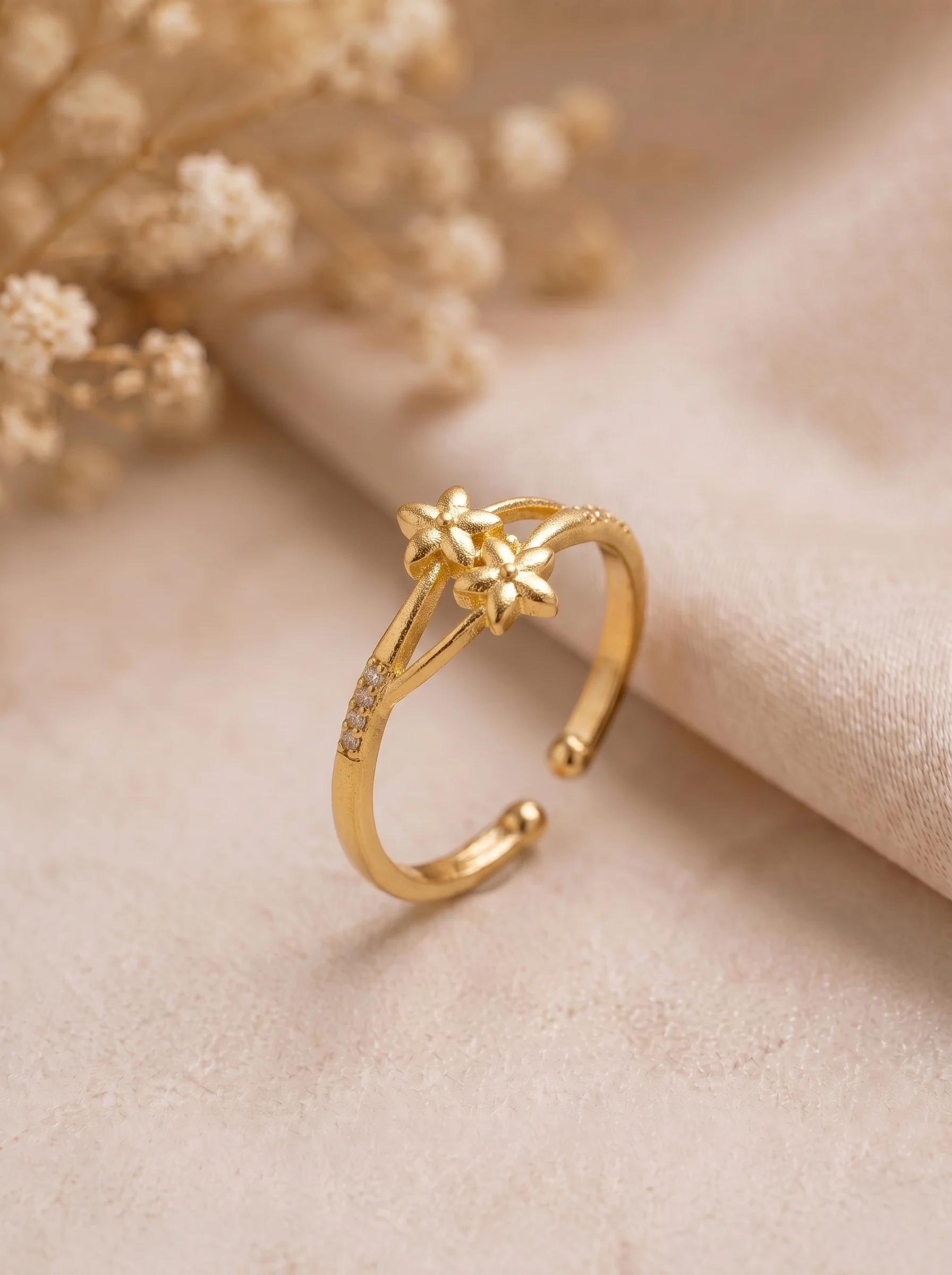 Gold Plated Flower Adjustable Ring - Image 6