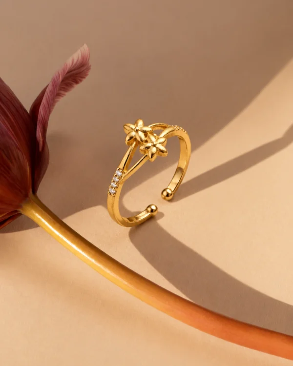 Double Flower Gold Plated Ring