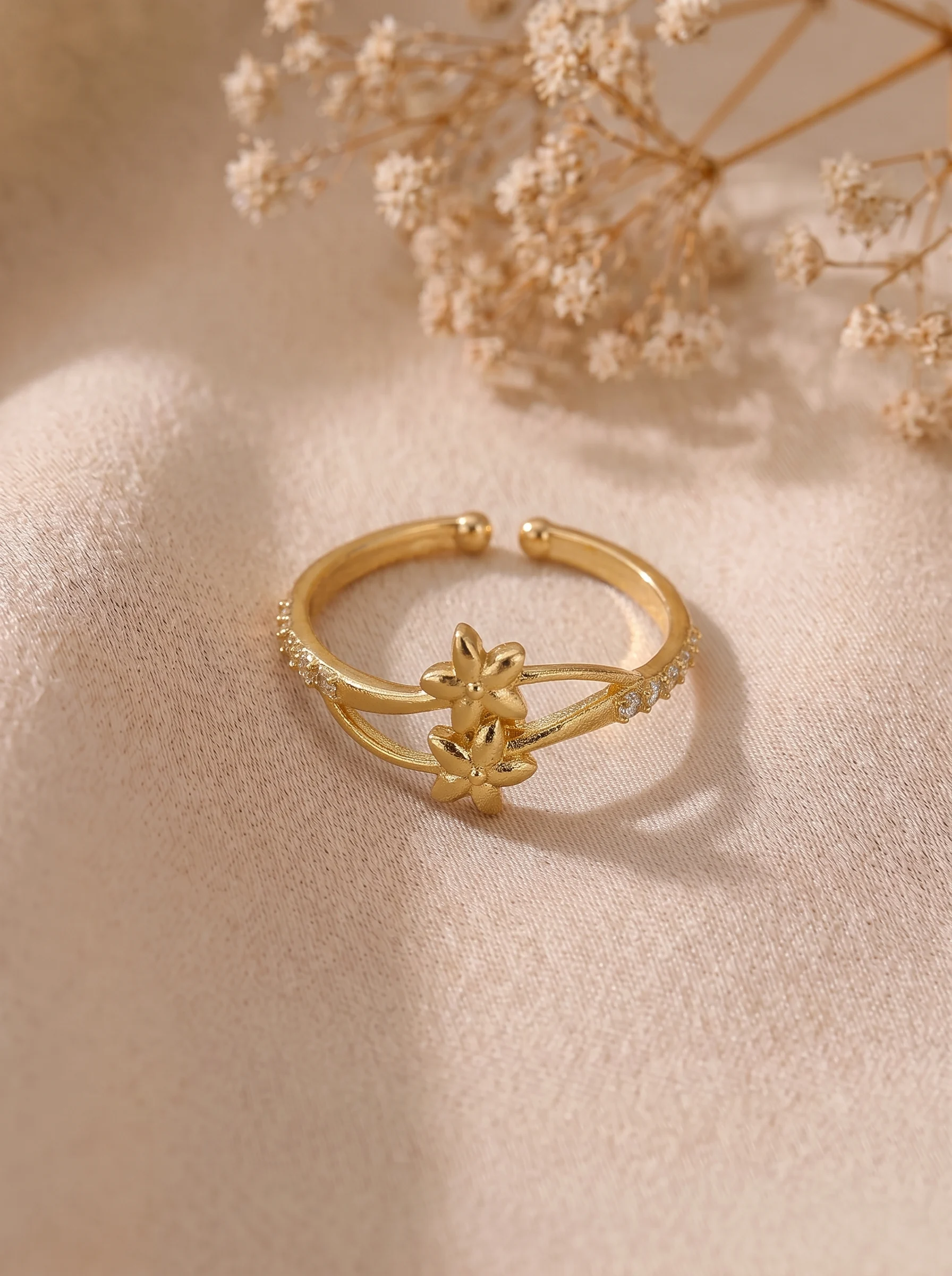 Gold Plated Flower Adjustable Ring