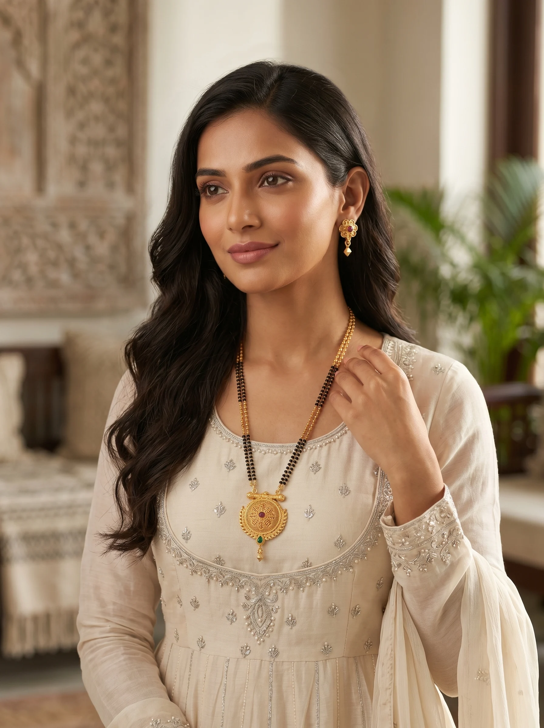 Royal Floral Gold-Plated Mangalsutra Set - Image 3