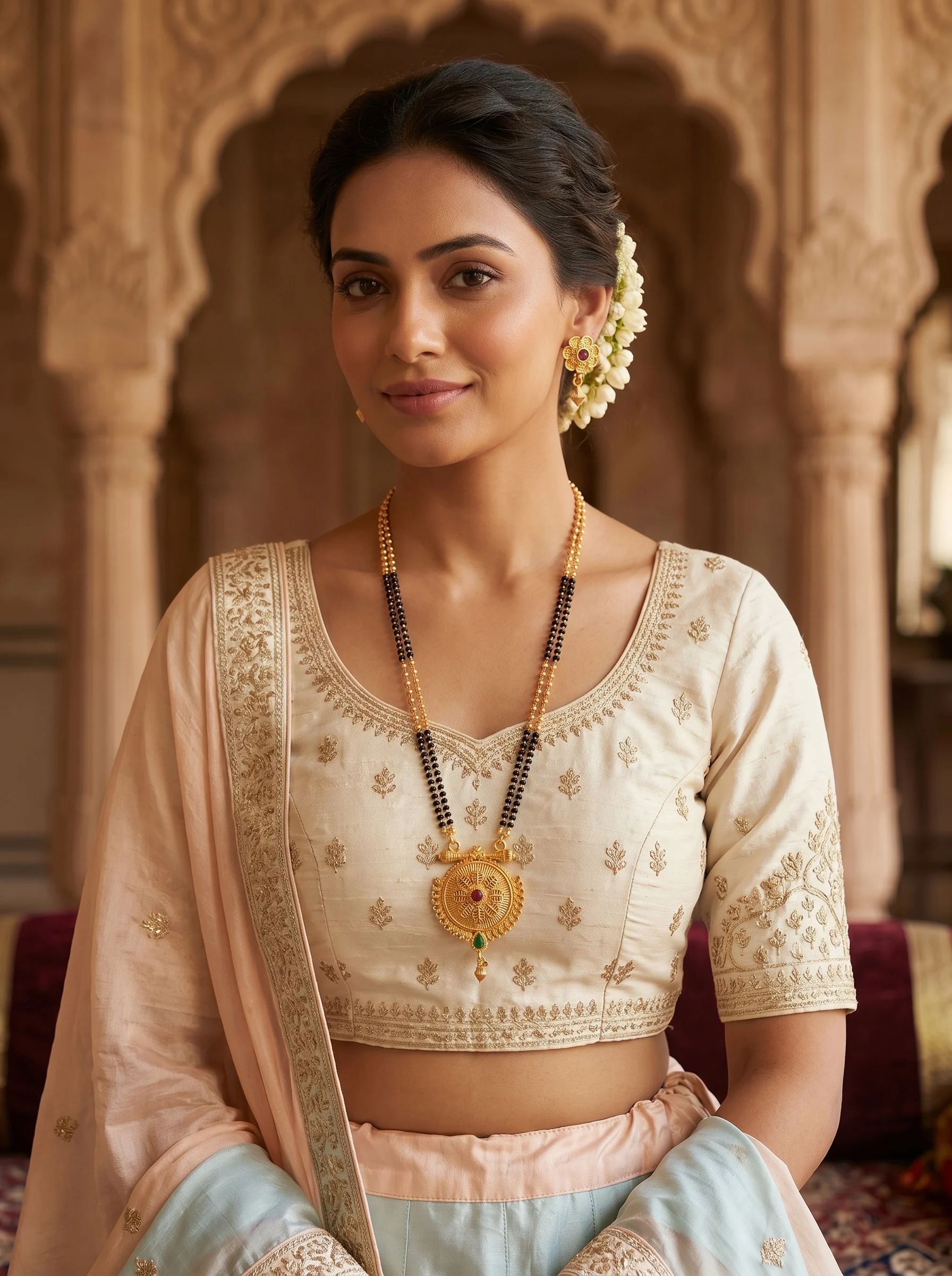 Royal Floral Gold-Plated Mangalsutra Set - Image 4