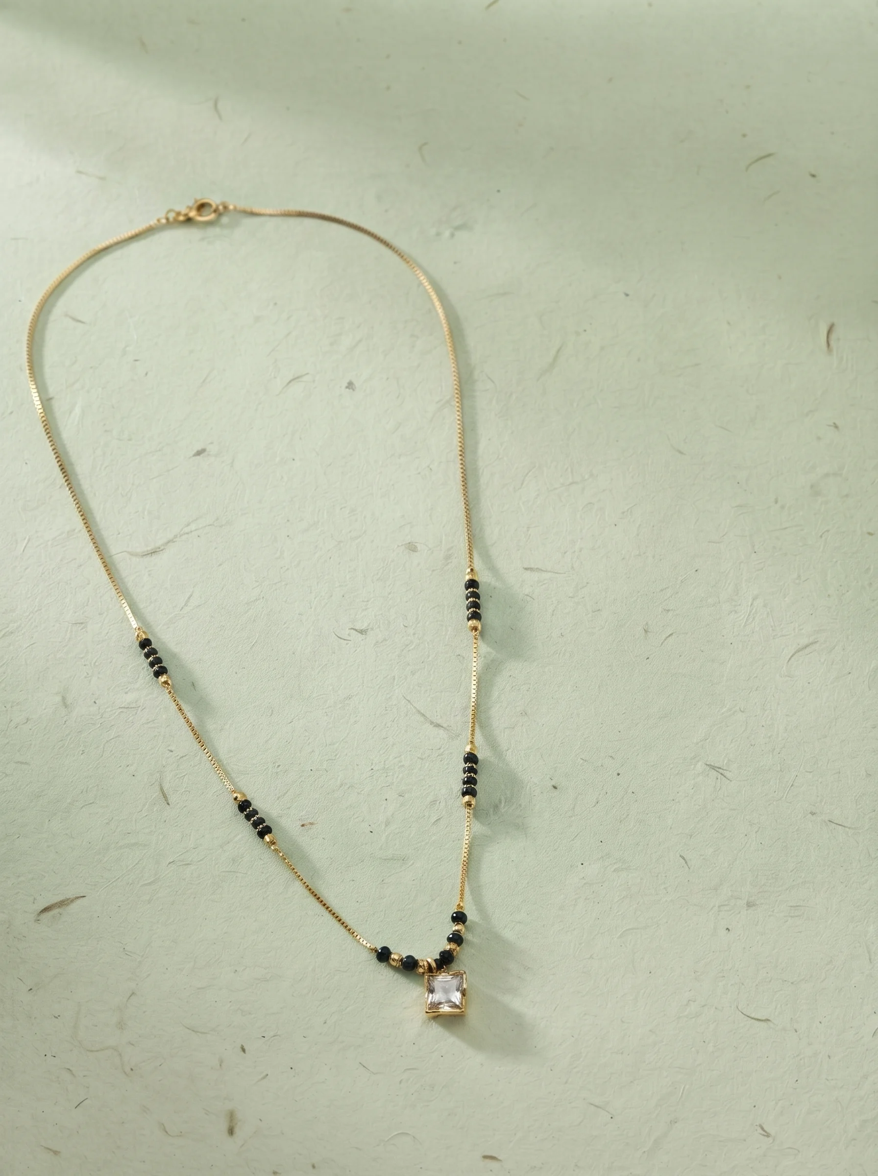 Gold-Plated Black Beaded Square Pendant Mangalsutra - Image 2