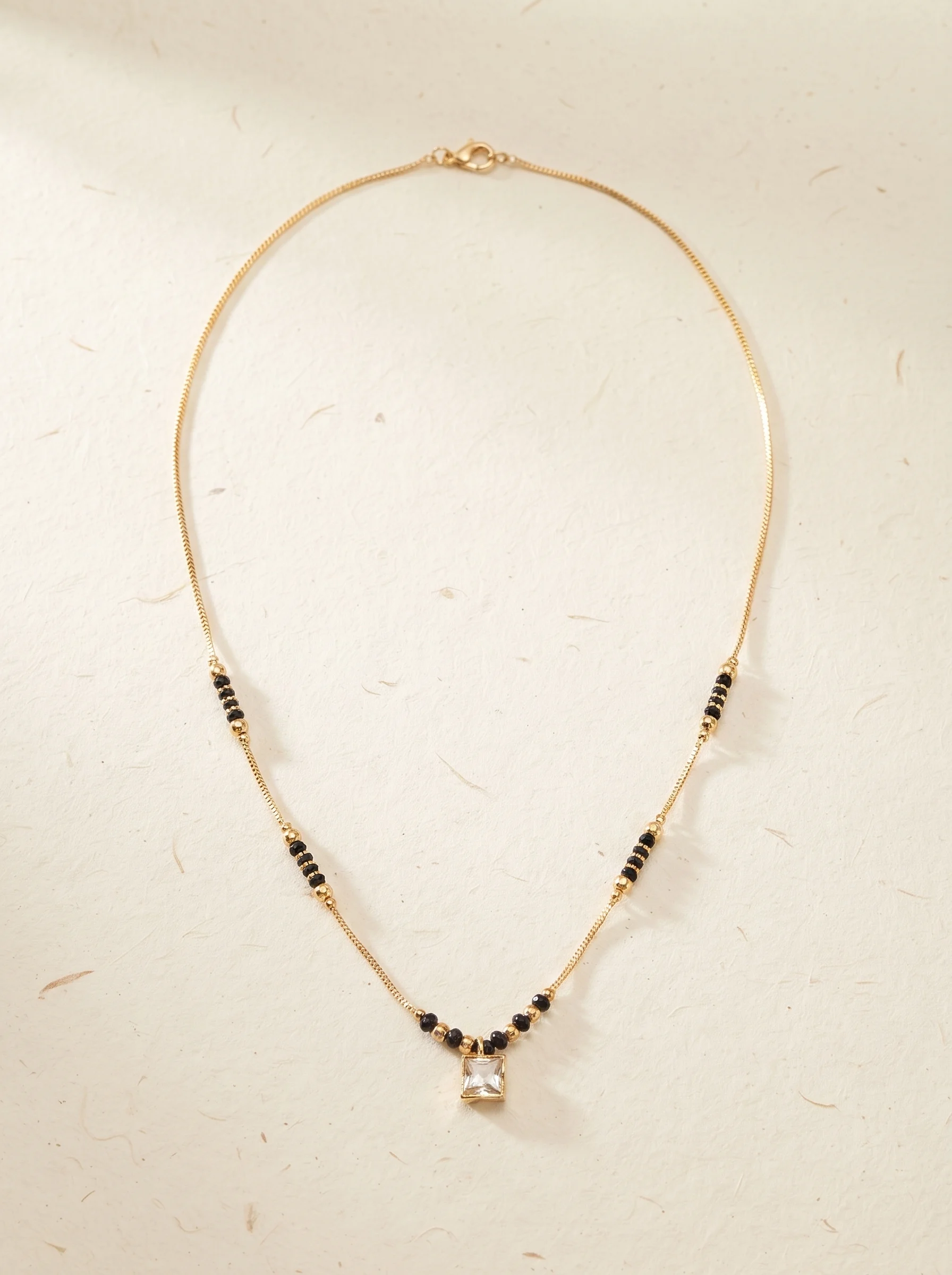 Gold-Plated Black Beaded Square Pendant Mangalsutra - Image 3