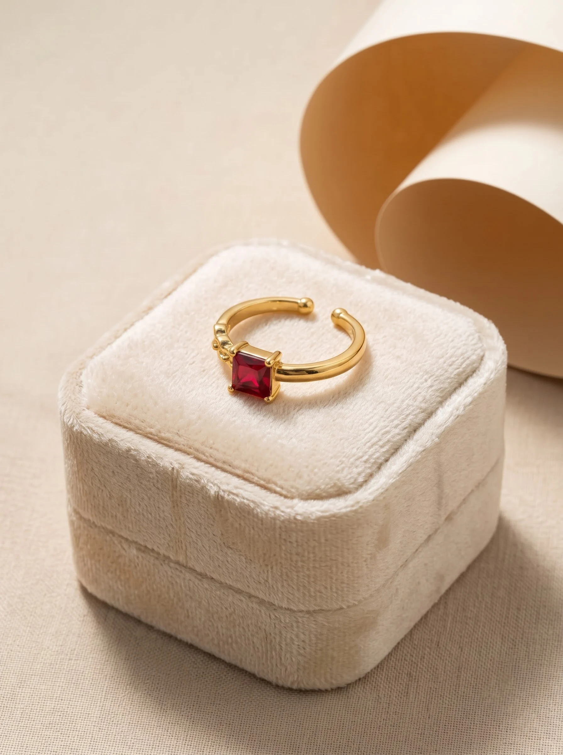 Square Ruby Red Stone Gold Plated Adjustable Ring - Image 6