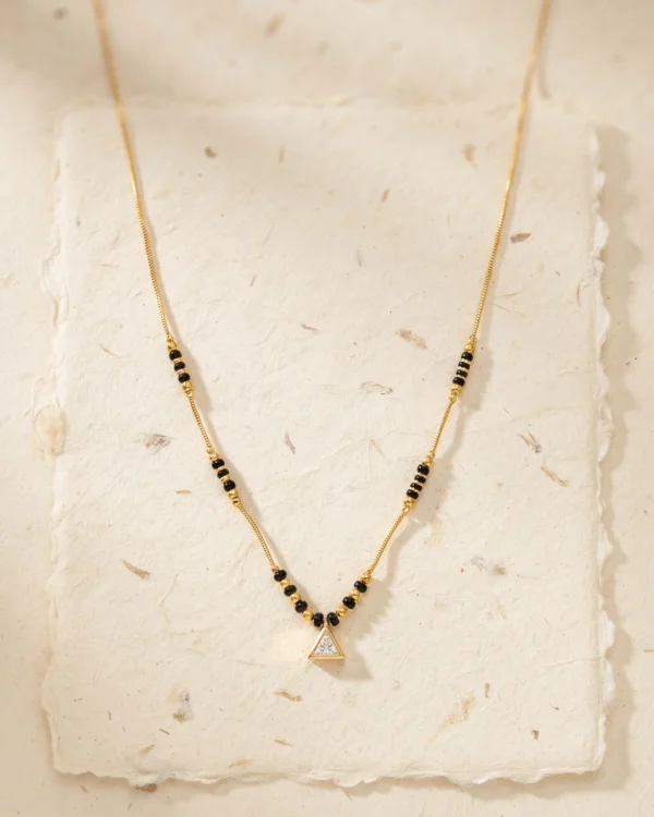 Gold-Plated Black Beaded Triangle Pendant Mangalsutra