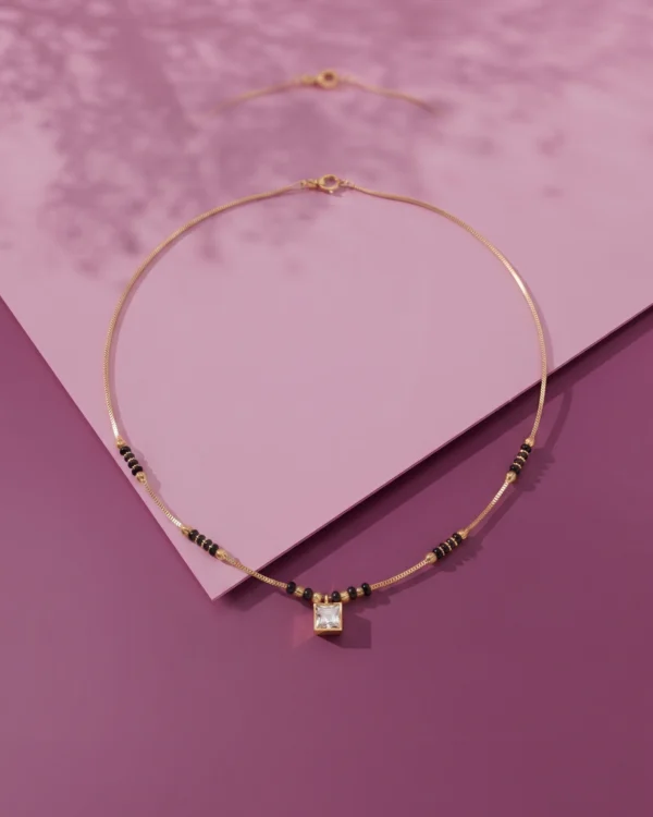 Gold-Plated Black Beaded Square Pendant Mangalsutra