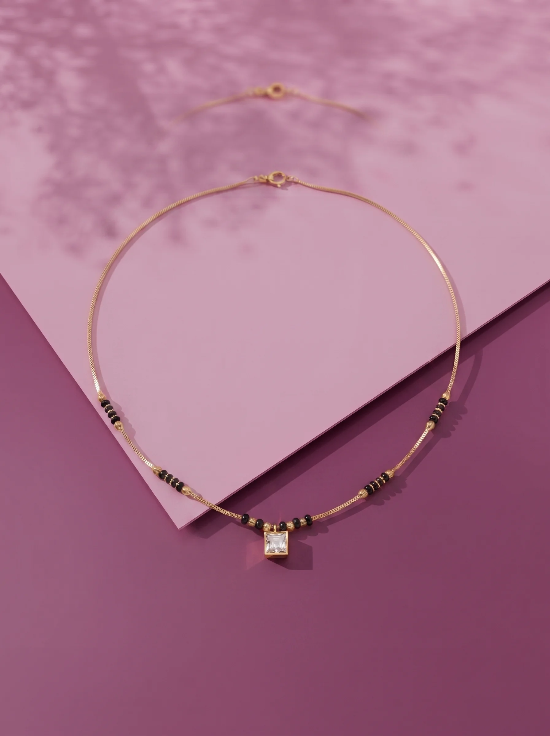 Gold-Plated Black Beaded Square Pendant Mangalsutra