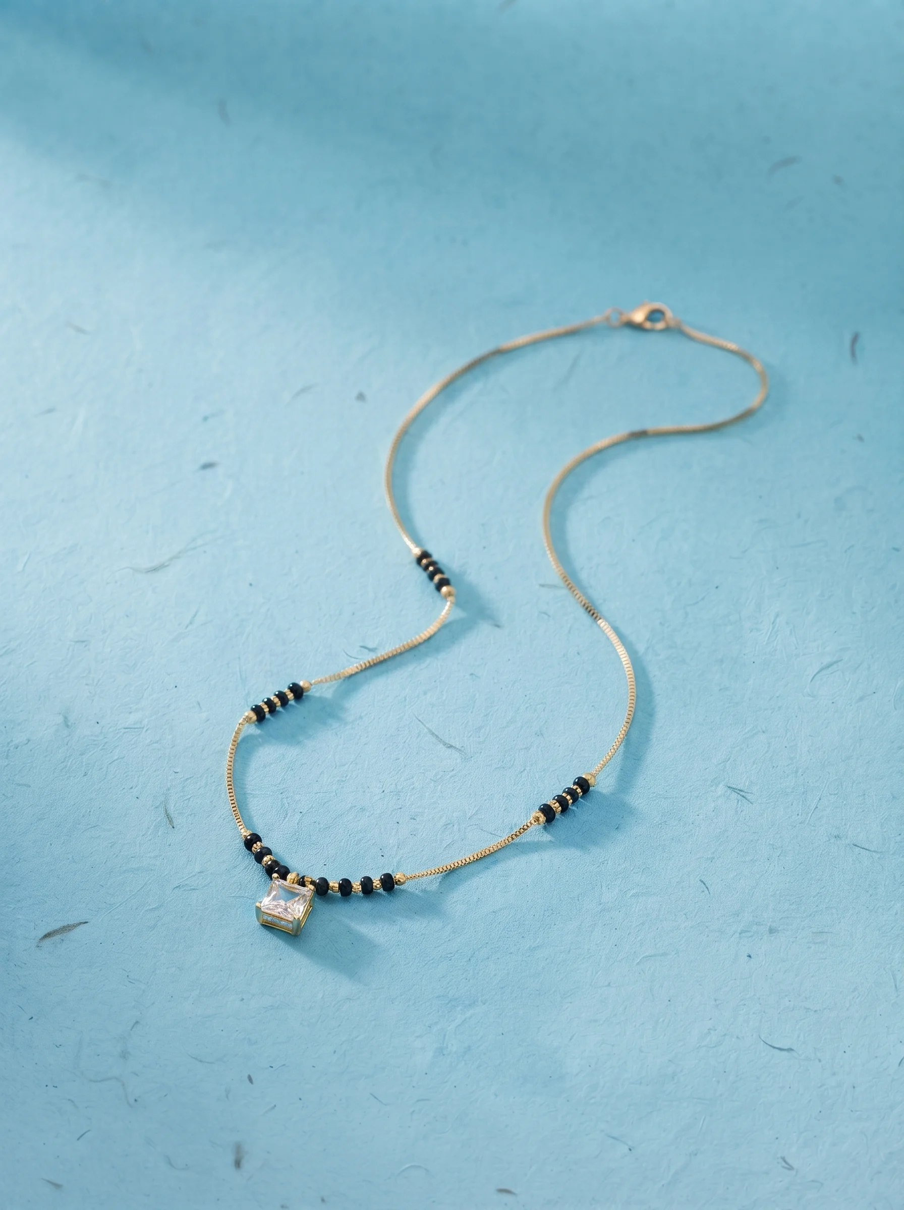 Gold-Plated Black Beaded Square Pendant Mangalsutra - Image 4