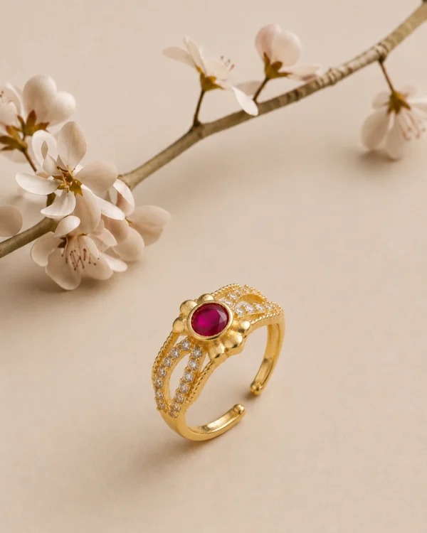 Gold Plated Adjustable Flower Ring
