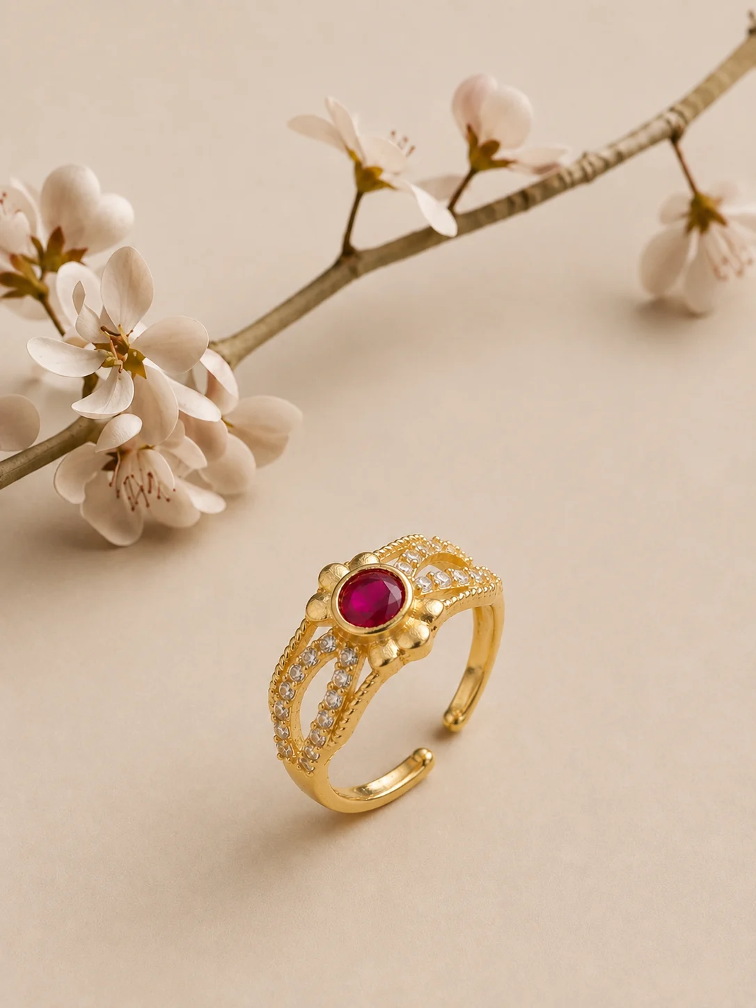 Gold Plated Adjustable Flower Ring