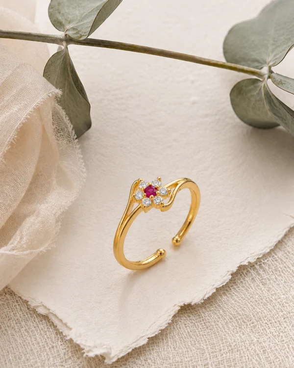 Gold Plated Adjustable Floral Ring