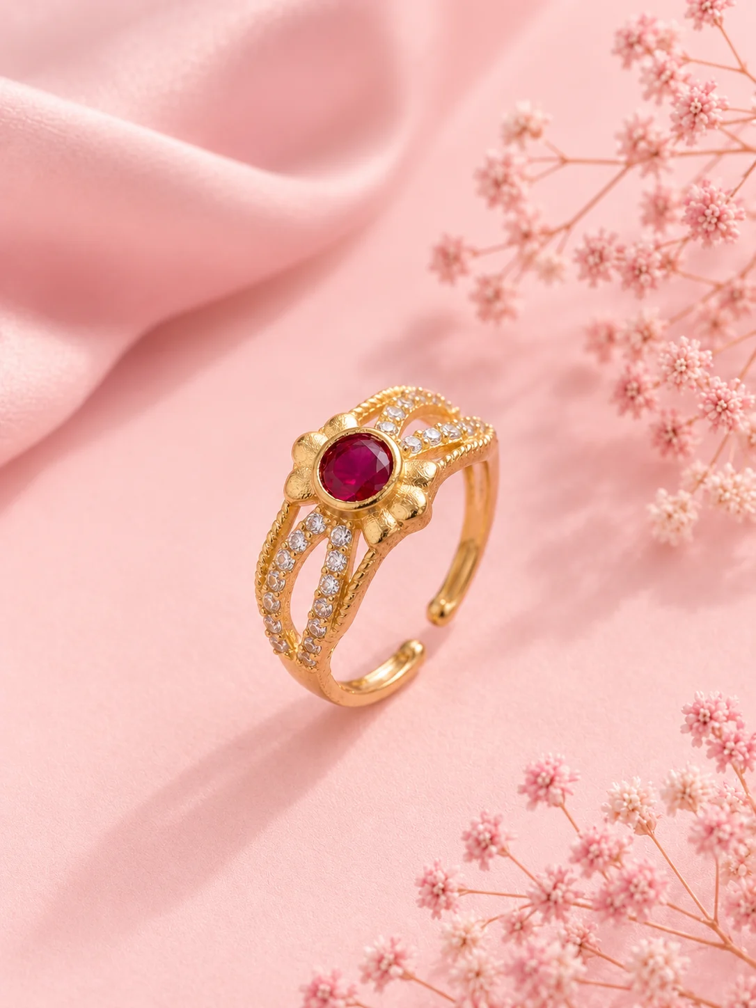 Gold Plated Adjustable Flower Ring