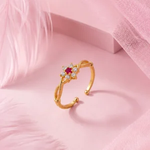 Gold Plated Floral CZ Adjustable Ring