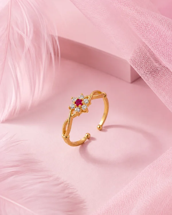 Gold Plated Floral CZ Adjustable Ring