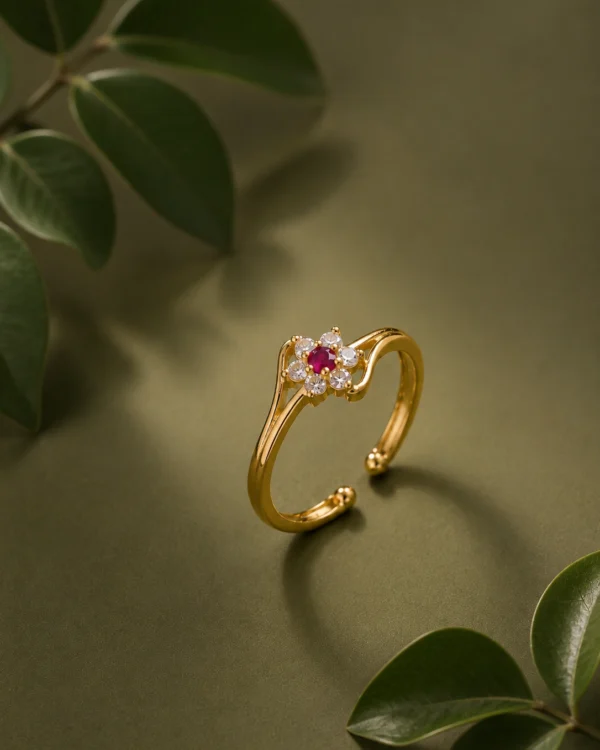 Gold Plated Adjustable Floral Ring