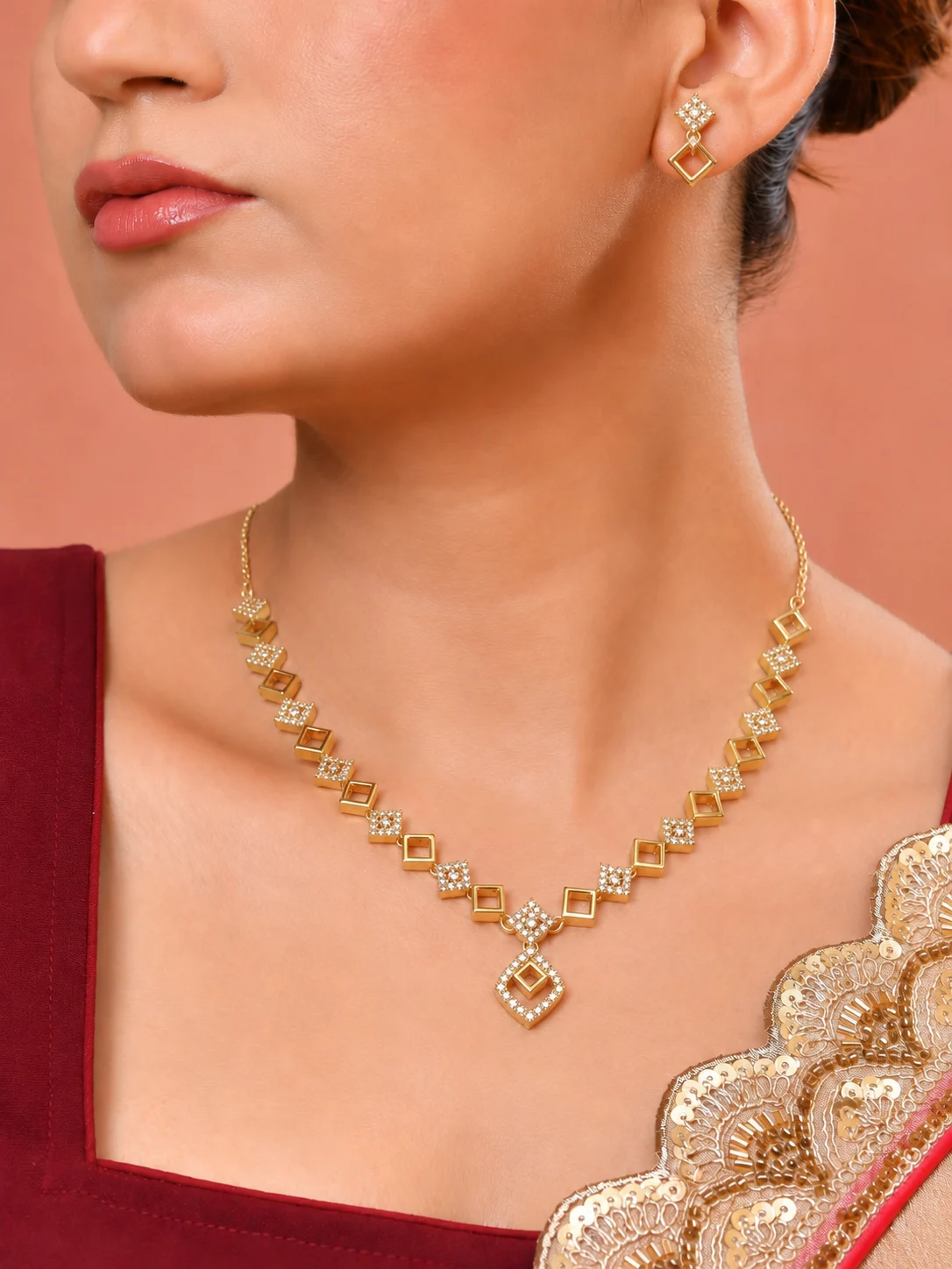 Geometric CZ Necklace Set - Image 3