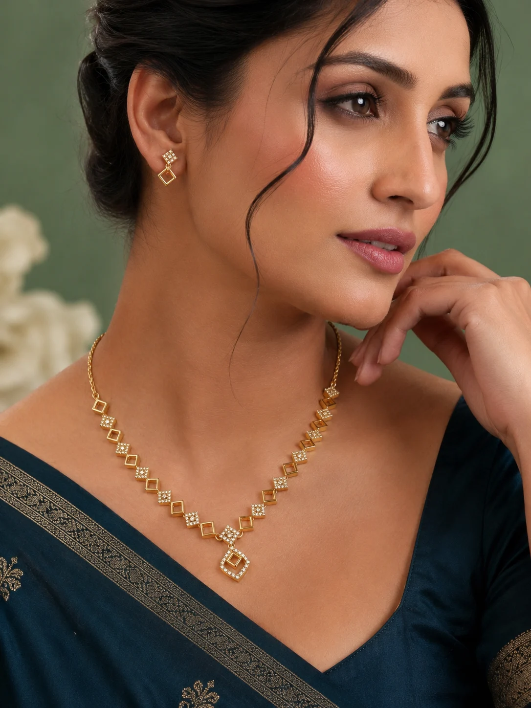 Geometric CZ Necklace Set - Image 4