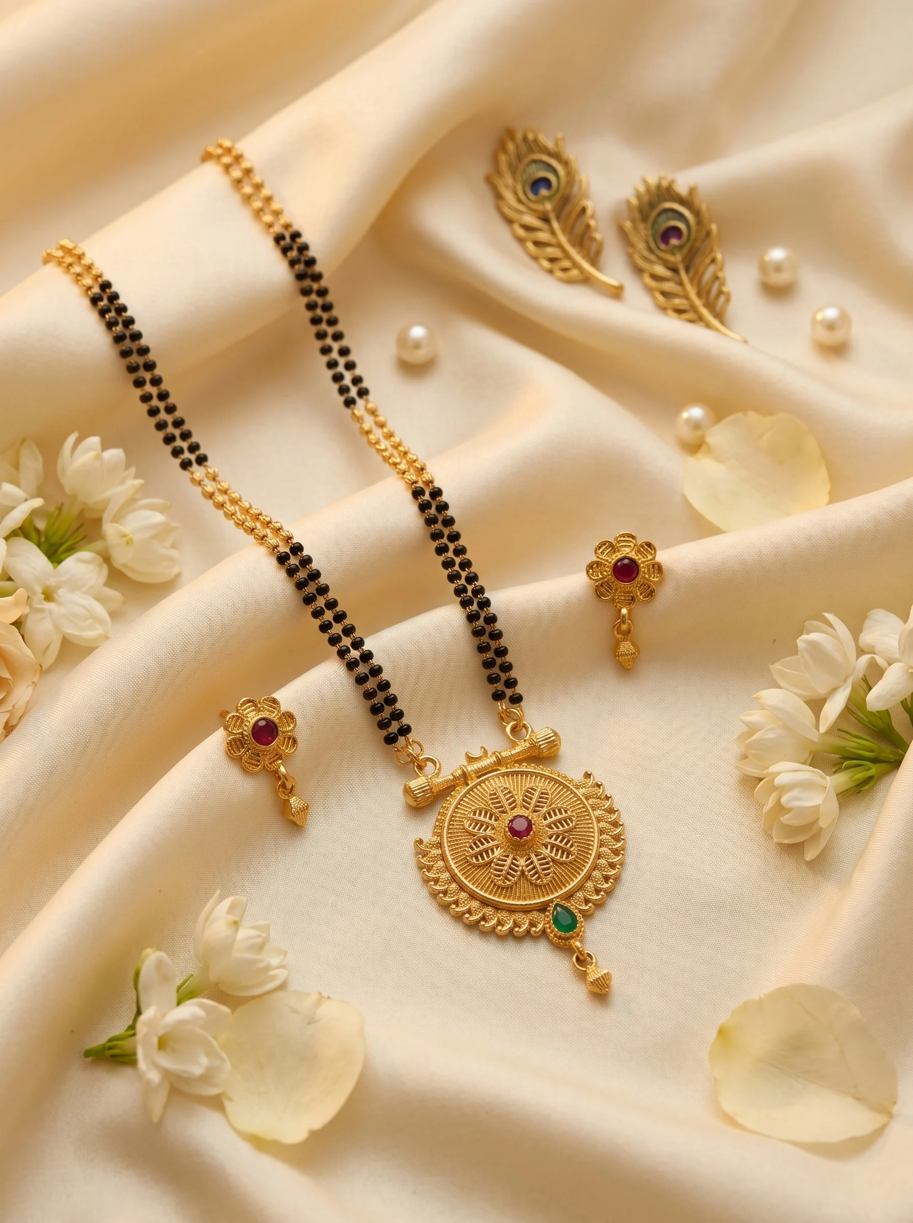 Royal Floral Gold-Plated Mangalsutra Set - Image 5