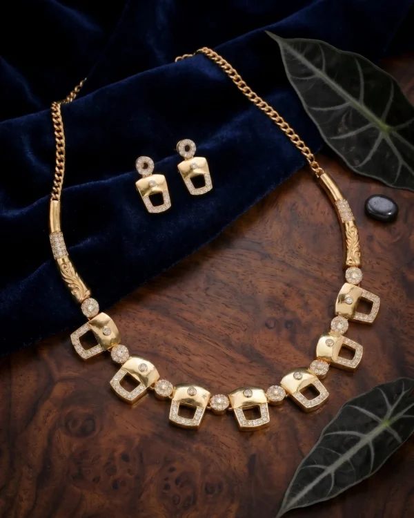Gold Plated White Stone Necklace Set